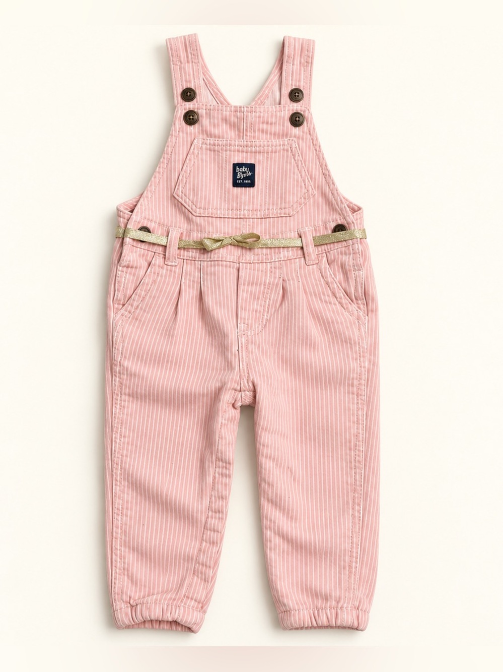 OshKosh B'gosh Pink Striped Overalls with Gold Belt